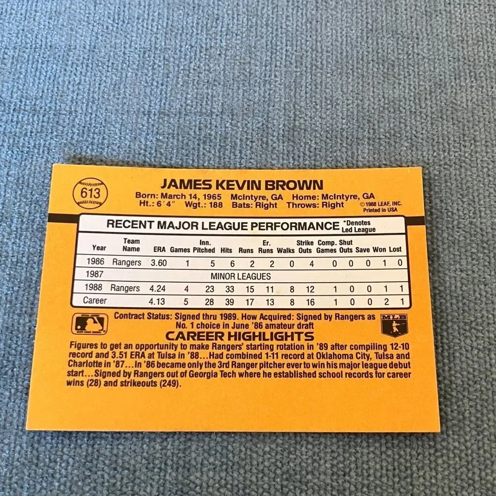 1989 Donruss Texas Rangers Baseball Card Trading Card